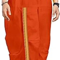 Men's Readymade Elastic Cotton Silk Dhoti for men, Free Size (Ready-to-wear-Dhoti)-image-3
