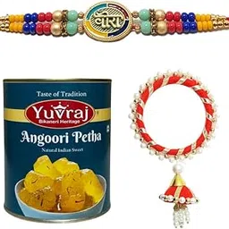 Yuvraj Elegant desingner rakhi for couple (bhaiya or bhabhi) & sweets kesar Ganderi 1 kg with roli chawal pack-image-87