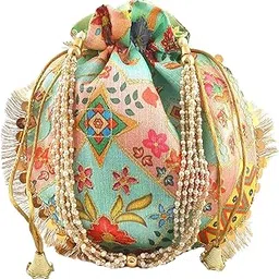 giftwala Rajasthani Style Royal Clutch Silk Batwa Bag Combo Digital Print Wristlets Ethnic Potli Combo For Women's Zari Work Potli Combo Bridal Potli Combo-picture-19