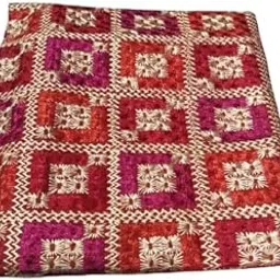 Women's Red Multicolor Chinon Phulkari Dupatta - Hand Worked Kantha Net Embroidered Fancy Work for Women-picture-44
