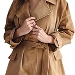 urbanhides Aria Luxe Luxury Long Genuine Suede Leather Coat for Women | Women's Leather Coats, Camel Leathers Coat, Suede Coats, Regular Fit, Two Pockets-picture-19