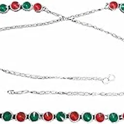 swaroop designer Antique Oxidised White Metal Silver Plated Kamarband/Bellychain/kamarpatta/ottiyanam/vaddanam/Waist Hip Belt- Silver Single Red Green-picture-27