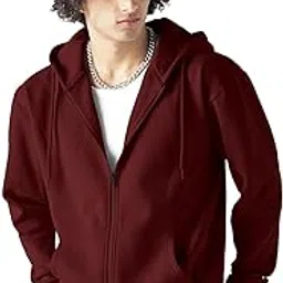 Men's Regular Fit Hooded Neck Cotton Fleece Sweatshirt Full Zipped Hoodie Maroon-picture-17