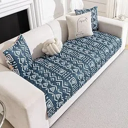 HOMETHREADS Premium Printed Cotton Sofa Cover Mat with PVC Backing for Non-Slip Comfort (Geomatric Navy, 5 Seater | 230x75cm)-image-45