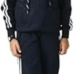 Boys Blue Fleece Hooded Jacket & Track Pant Set|Full‑Sleeve Winter Tracksuit for Sports|Gym|Jogging & Casual Wear with White Stripe image 1