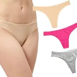 Women Cotton Comfortable Fabric Daily Use Regular Wear Mid Rise Thong Panty G-String Panties Pack of 3 - Beige Pink White-picture-26