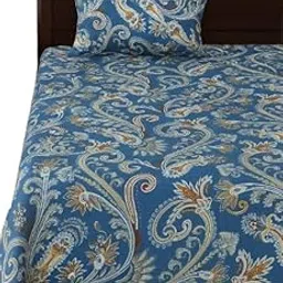 Floral Paisley Duvet Cover Set, Blue and Gold Print, Double Bed Size-picture-28