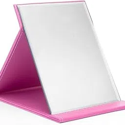 IAZO Makeup Mirror, Folding Tabletop Mirror with Super HD Glass & PU Leather, Portable Desktop Mirror with Adjustable Stand for Home & Office Desk, Vanity Table, Travel (Pink)-image-94