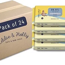 Eddie & Holly 99.9% Pure Water Baby Wipes with Lid | Extra Large and Extra Thick | Unscented | 100% Plant based Fabric | For Face, Hands and Nappy | Suitable for sensitive to normal skin (24 X 60)-image-72