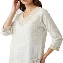 genealo Stylish Women’s Top| Cotton Hand Embroidered Tunic with Lace Detailing |Elegant V-Neck Long Sleeve| Summer Short Ethnic Chikan Top | Office, Festive & Casual Wear-picture-26