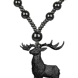 mudtale Elk Deer Pendant Necklace for Men Boys Black Color Handmade Majestic Animal Jewelry with Beaded Chain Forest Inspired Fashion Accessory for Nature Lovers Gift Purpose-picture-26