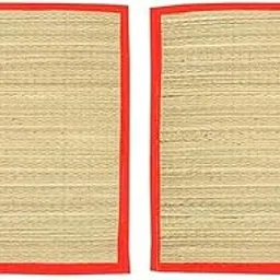 CRAFT OF INDIA Handmade 18 inch X 24 inch, Korai Pai Kusha Grass Pooja Aasan Sitting Floor Mats Natural Colour & Red Border, Set of 2 Pcs-image-4