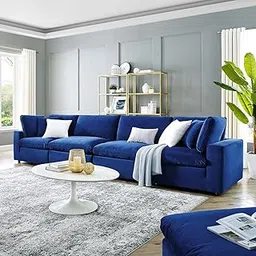 ES ESPINHO Stella Solid Sal Wood Velvet Upholstered 4 Seater Sofa Set for Living Room, Royal Blue Color-picture-45