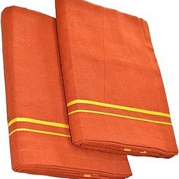 tuni mani Men's Saffron Kaavi Temple Wear Dhotis Cotton/Free Size (Pack of 2)-picture-8