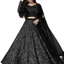fashionfit art Women's Embellished Sequence Velvet Ethnic wear Semi-stitched Lehenga Choli With Dupatta Set (N-55469_Black)-picture-21