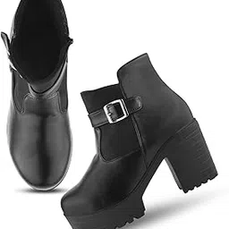 jm looks women Stylish Women’s Block Heel Ankle Boots with Buckle Strap, Platform, and Comfortable Sole-picture-27