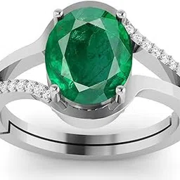 dinjewel 5.25 Ratti 4.00 Carat Natural AA++ Quality Emerald Stone Silver Plated Adjustable Ring for Men And Women's Astrological Purpose-picture-42