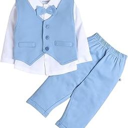 bumzee Powder Blue & White Boys Full Sleeves Shirt Waistcoat & Pant Set With Applique Bow (Peb9069)-picture-28
