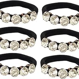 NAKAS Black 5 rhinestone Ponytail Holders Hair Elastic Rubber Bands Ties Accessories for Girls/Women - Pack of 6-picture-30
