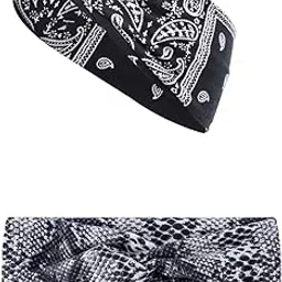 Future Tabs Animal Print Wide Bandana Knot Headband - Snake print Head Hair Wrap Cloth For Men & Women | Stretchable & Comfortable Headbands For Yoga, Jogging and Gym Grey & Black combo-image-58