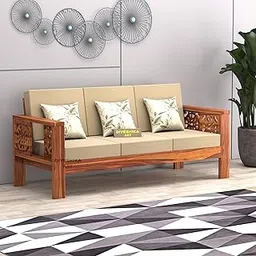 Sheesham Wooden Sofa Set 3 Seater - Premium Wooden 3 Seater Sofa for Living Room with Comfortable Cushion - Solid Wood Sofa for Home & Office Furniture (Design 3)-image-25