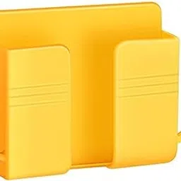 OJOS Adhesive Wall Mount Phone Holder/Charging Stand and Remote Control Stand Multipurpose Socket Pocket Universal Deck Storage Box for Bedroom, Kitchen, Bathroom, Office- Yellow-picture-33