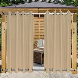 GREEN DECOR Waterproof Polyester 300GSM Fabric Rain & Sun Blockage Curtain with Top & Bottom Rust Proof Eyelet Used for Door,Balcony,Outdoor & Indoor Area(Beige 4.5 X 6.5 Feet,Piece of 2)-image-32