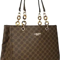 carlton london brown Monogram Tote Bag with Gold Chain-Link Handles-picture-11