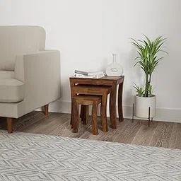 Amazon Brand - Solimo Loddin Nested Side Table, Set of 3 (Solid Sheesham Wood, Natural Finish) image 1