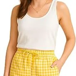 Women's Yellow Gingham Check Cotton Shorts with Drawstring, Casual Summer Style, High-Waisted Fit-image-1