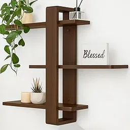 LIVINGLOOM Wooden Floating Shelves Wall Shelf/Wall Rack/Book Shelf/Home Decoration Shelves Home Storage, Ideal for Plants and Photos 3-Tier Mounted Shelving for Bedroom Living Room Decor (Brown)-image-86