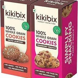 Kikibix Oats & Protein Almond Cookies Combo | Gur Chana, Sattu & Cranberry Walnut | Jaggery | No Maida, No Wheat | High Protein, High Fiber Cookies For Kids & Adults | Tasty & Healthy Snacks | 260 Gms-picture-36
