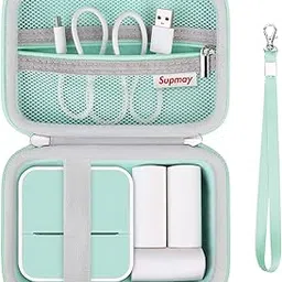 Supmay Hard Carrying Case for Anycash Sticker Printer - Printpods Mini Printer with Stickers, Bluetooth Inkless Printer Protection Case with Mesh Pocket fit 3 Rolls of Stickers, USB Cable, Green-image-81