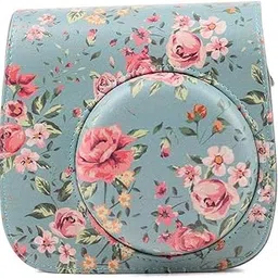ZENKO PU Leather Protective Camera Case Pouch for Instant Mini 11, Mini 9 Instant Camera Carrying Bag with Adjustable Shoulder Strap- Blue Rose-picture-19