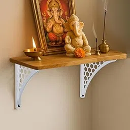 Spillbox Wooden Pooja Home Temple|White Metal Shelf |Wall Mountable|Easy Screw Assembly|Home Temple for Puja Room |Pooja Stand | Mandir-Hexagon (Small White)-picture-22