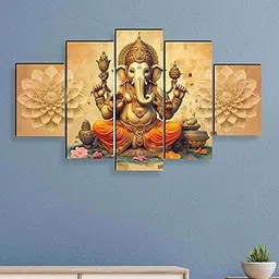 SAF Ganesha Paintings for Wall Decoration - Set Of Five, 3d modern art Painting for Living Room Large Size with Frames for Home Decoration, Hotel, Office 76.2 cm x 45 cm SANFPNLS35447-image-54