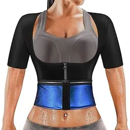 MATKAO Sauna Suit for Women Weight Loss Sauna Shirt for Women Sweat Suit Waist Trainer Vest Fitness Body Shaper Zipper, Blue, Large-picture-29