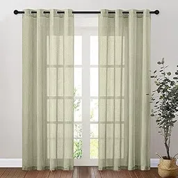 Amazon Basics - 100% Polyester Solid Color Sheer Window Curtain Set of 2 (5FT, Cream), with Linen Like Texture-image-27