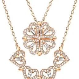 Pendant Necklace For Women Girls Ladies girlfriend Wife fashion Jewellery set love 4 Heart Magnetic Rose Gold Western Diamond Pendants chain with pendant Valentine gifts Birthday Gift propose-image-13