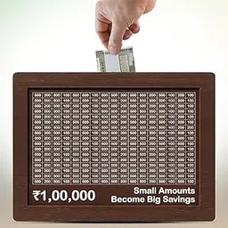 Money Saving Box Wooden | 1 Lakh Rupees Savings Challenge Frame for Adults & Kids | Decorative Brown Piggy Bank with Savings Tracker Chart | Goal-Oriented Coin Bank-image-46