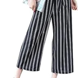 Women's Poly Cotton Striped High Waisted Lounge Wide Leg Palazzo Pants (White Lining, Free Size)-image-2