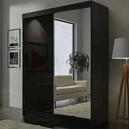 Ozone Furnish Engineering Wood Sliding Wardrobe with Mirror Modern Look with Classic Design, Black-image-0