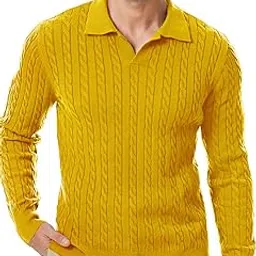 tysort Men's Full Sleeve Woolen Collar Polo Sweater for Men, Cable Knitted Sweaters for Men-picture-13