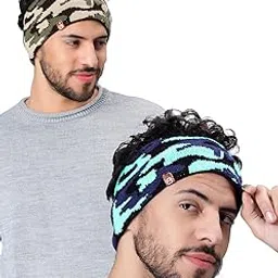 kindertales Pack of 2 Army Pattern Woolen Headbands for Men & Women | Camo Ear Warmers & Earmuff Bands | Warm Acrylic Wool Winter Ear Covers | Unisex Stretchable Thermal Headbands-picture-31