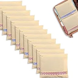 Cotton Saree Bags/Covers for Storage, Big Size Single (16 X 14 Inches) with Zip Closure for Clothes Bags and Wardrobe Organizer with Transparent Mesh Window, Beige (12PCS)-picture-35