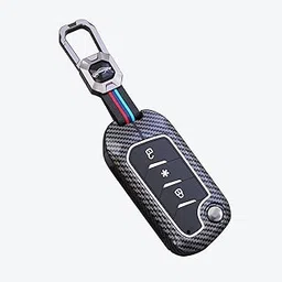 STYLENFLAUNT® Luxury Waterproof Metal Carbon Fiber Black Soft Silicon Car Key Shell with Keychain & 3 Button Metal Luxury Car Key Cover for 3XO, Thar, XUV700, Scorpio-N 2023, Bolero-picture-19