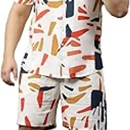 rigo Printed Co-Ord Set for Men | Casual Plus Size Shirt & Shorts Night Suit | Lounge-Wear Nightdress Pajama Set | Beach, Vacation Outfit-picture-47