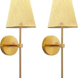 Improvhome Wall Light Sconces Set of 2, Gold Wall Light Fixture for Bedroom, Wall Lamps with Premium Lampshade for Living Room Hallway, E26 Socket, Bulbs Not Included (2 Gold Dandi Khadi Shade)-image-76