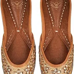 radiarte Leather&Silk Kanak Jutti for Women & Girls | Comfortable Lightweight | Golden Beige-picture-34