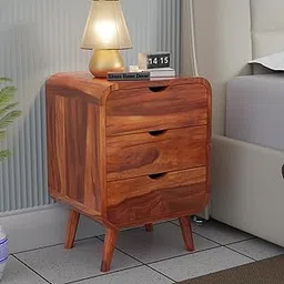 Klenta Home Decor Solid Sheesham Wood Bedside Table with 3 Drawers | Modern End Table | Corner Table | Wooden Nightstand for Bedroom & Living Room | Honey Finish (DIY - Do It Yourself)-picture-16